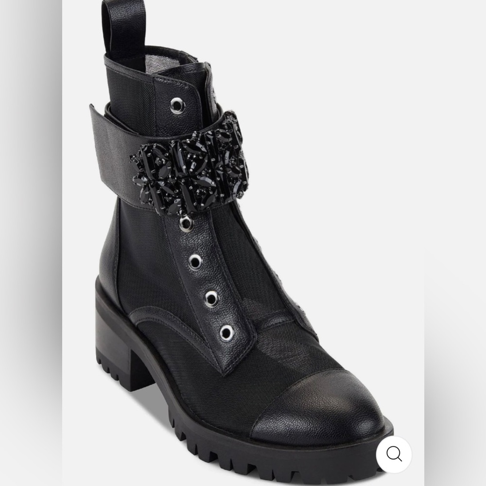 Karl Lagerfeld Women's "Pippa" Payson Jeweled Boots w/ mesh inset Black Size 9M